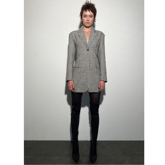 ZARA Tweed Houndstooth Lace Up Open Back Preppy Academia Blazer Mini Dress S - Picture 3 of 16